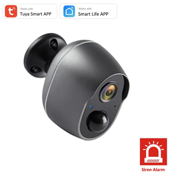 Tuya Smart 6000mAh Rechargeable Battery Wireless WiFi Buzzer Siren 135° Wide Angle IP66 Infrared Camera