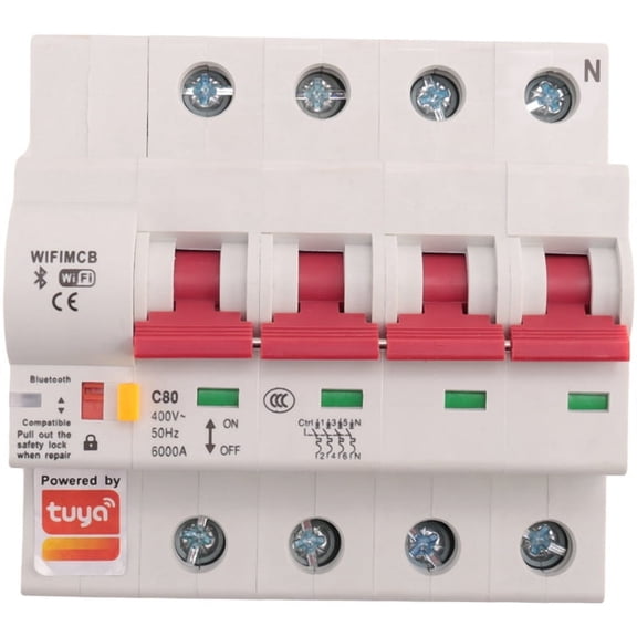 Tuya Smart Circuit Breaker 80A WiFi Smart Circuit Breaker Automatic Switch Overload Short Circuit Protection(4P),1 x Smart Circuit Breaker(4P 400V),White