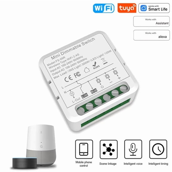 Tuya Smart Dimmer Switch Module Mini Dimmable Switch WiFi Smart Home Automation DIY Breaker APP Remote Control