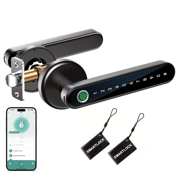 Tuya Smart Door Handle: 5-in-1 Keyless Entry Lock with Fingerprint, IC Card, App, Passcode & Key, Auto-Lock, Digital Keypad, Low Battery Alert
