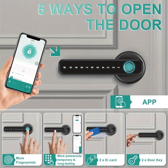 Tuya Smart Door Lock: 5-in-1 Keyless Entry with Fingerprint, App, Code, Card & Key, Auto-Lock, Direction Detection, Anti-Peep & Low Battery Alert