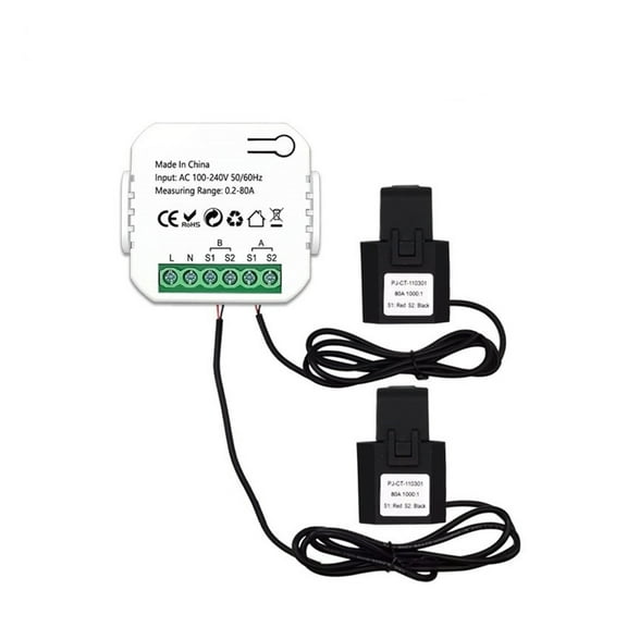 Tuya Smart Energy Meter Bidirection 1, 2 Channel with Current Transformer Clamp App Monitor Power 80A 50/60Hz ,Easy to Install