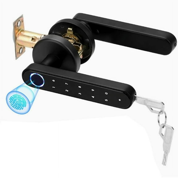 Tuya Smart Life APP Smart Fingerprint Password RFID Card Lock for Indoor Wooden Metal Door,1 x Fingerprint Password lock,Black