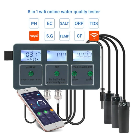 Tuya Smart PH Meter Data Logger Temp TDS Salinity ORP Water Tester Monitor Analyzer For Aquariums Pool Hydroponics ,Reliable - BLACK_US PLUG CALIBRATION