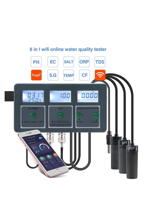 Tuya Smart PH Meter Data Logger Temp TDS Salinity ORP Water Tester Monitor Analyzer For Aquariums Pool Hydroponics ,Multifunctional