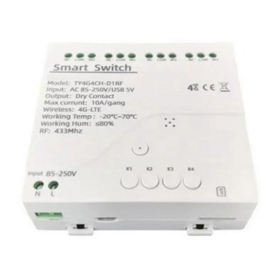Tuya Smart Switch 4G LTE Relay with 433Mhz Smart GSM Switch APP Wireless Control 4G 4CH Remove Controller AC 85-250V,1 x Smart Switch,White