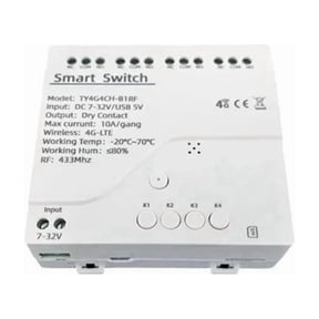 Tuya Smart Switch 4G LTE Relay with 433Mhz Smart GSM Switch APP Wireless Control 4G 4CH Remove Controller DC 7-32V,1 x Smart Switch,White