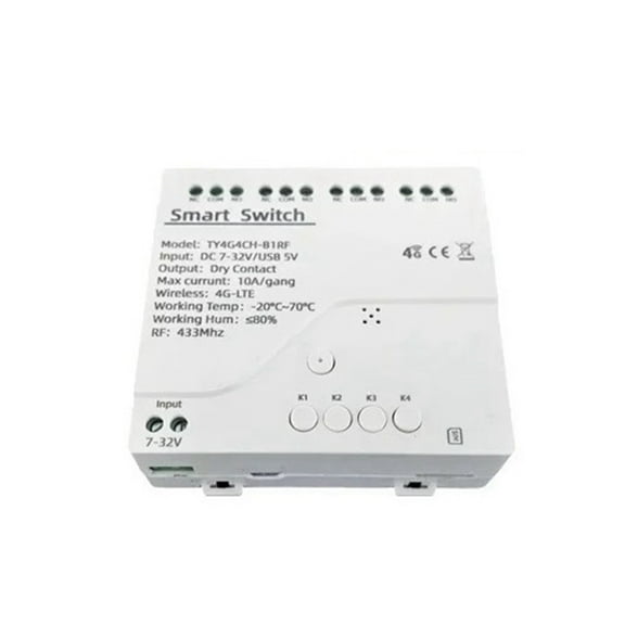 Tuya Smart Switch 4G LTE Relay with 433Mhz Smart GSM Switch APP Wireless Control 4G 4CH Remove Controller DC 7-32V