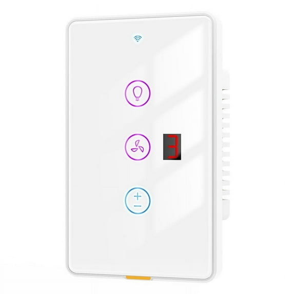 Tuya Smart WiFi Fan Light Switch Touch Wall Panel Voice Timer Control APP Remote Control Work for Home A,1 * Touch Panel,White