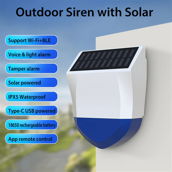Tuya Smart WiFi Siren Alarm Outdoor Sound and Light Alarm Waterproof Solar Sound Light Alarms