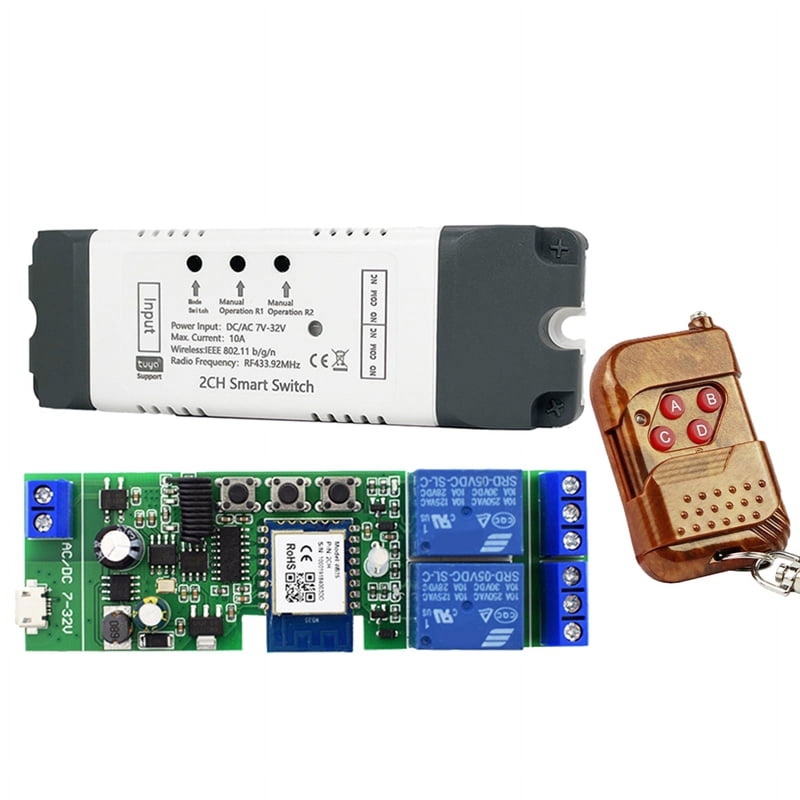 Tuya Smart Wifi Switch Relay Module+with Rf Remote 2 Ch Ac/dc 7-32v Rf/app  Remote Control Smart Home For Alexa