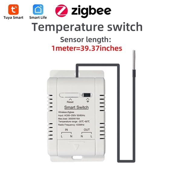 Tuya Temperature Switch 16A Smart Wireless Thermostat with 1M Temperature Sensor Supports Voice Control
