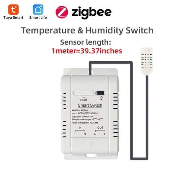 Tuya Temperature and Humidity Switch 16A Smart Wireless Thermostat with 1M Sensor Supports Voice Control