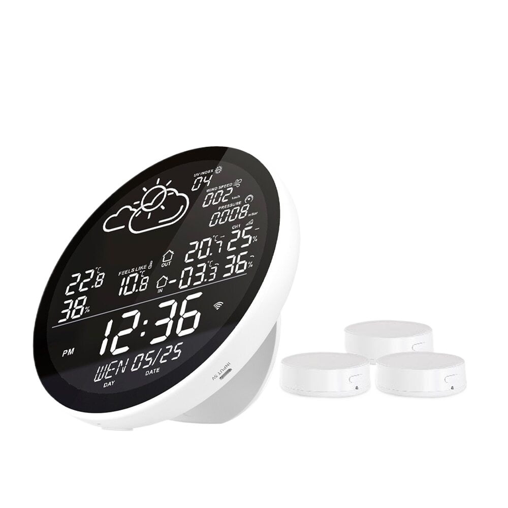 Tuya Weather Station Table Clock Multifunctional Thermometer Hygrometer Outdoor Indoor Temperature Tester Weather Forecast ,Excellent Visual Experience