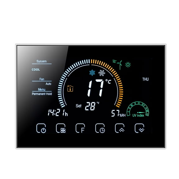 Tuya Wi-Fi Smart Large Colorful Screen, Room Programmable Air Thermostat For Switch Heating Cooler Bridge Voice ,Temperature calibrating