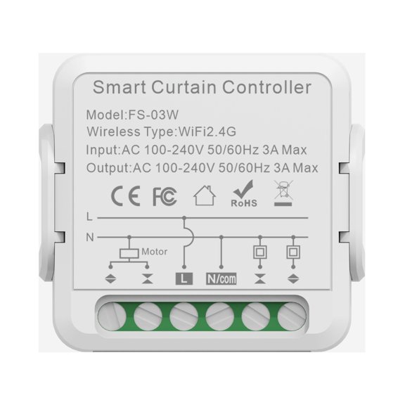 Tuya Wi-Fi Wireless Smart Roller Shutter Switch Controller, roller shutter switch module with motor interface, comes with 1 RF remote control, compatible with Google Home and Alexa app control.
