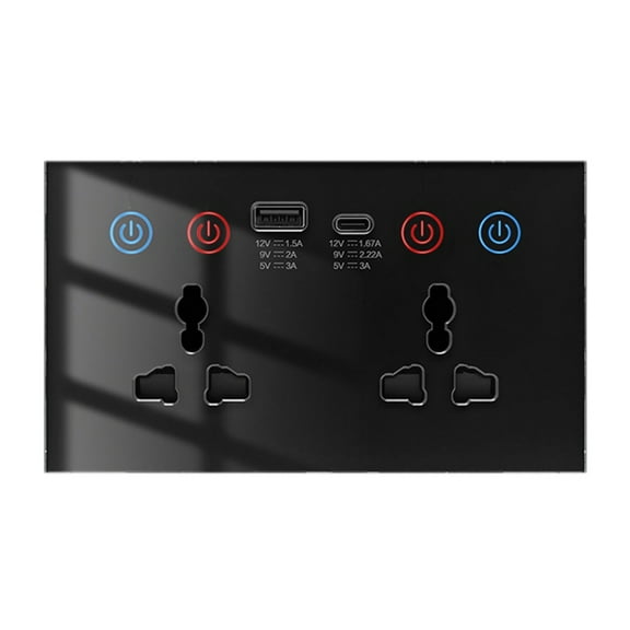 Tuya WiF Smart Socket USB Type-C Wall Outlet 4-in-1 Universal Electrical Power Plug Power Monitor Touch Switch Black