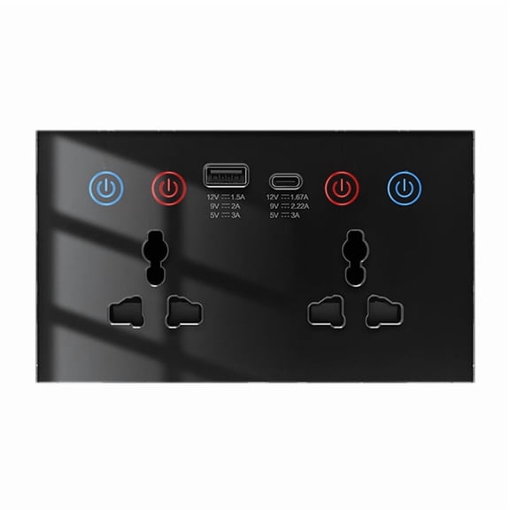 Tuya WiF Smart Socket USB Type-C Wall Outlet 4-in-1 Universal Electrical Power Plug Power Monitor Touch Switch Black