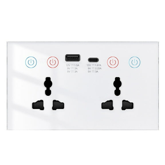 Tuya WiF Smart Socket USB Type-C Wall Outlet 4-in-1 Universal Electrical Power Plug Power Monitor Touch Switch White