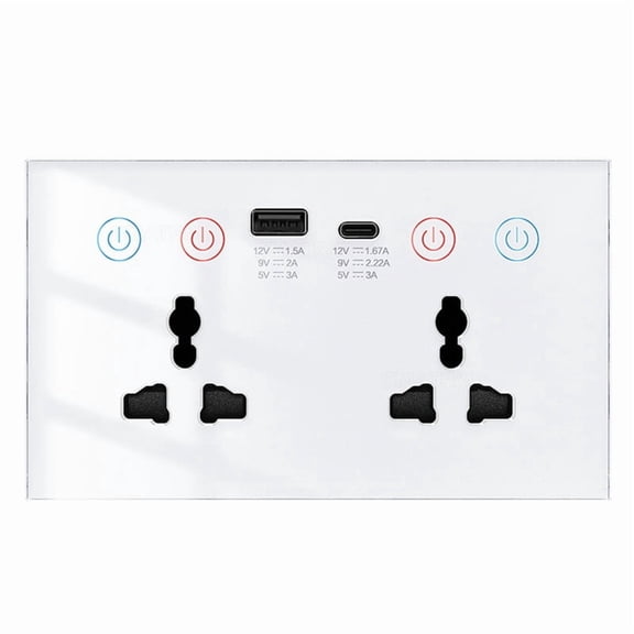 Tuya WiF Smart Socket USB Type-C Wall Outlet 4-in-1 Universal Electrical Power Plug Power Monitor Touch Switch White