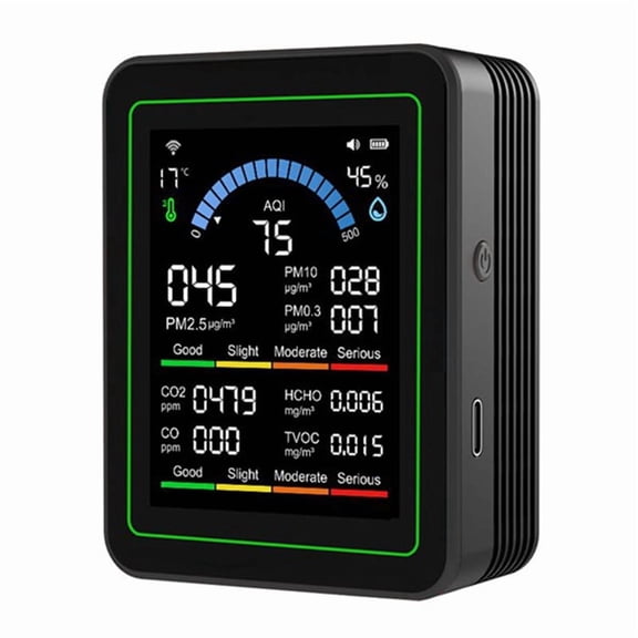 Tuya WiFi 10-in-1 Air Quality Monitor Formaldehyde Temperature Humidity Tester CO 2 Detector for Indoor/Outdoor Black