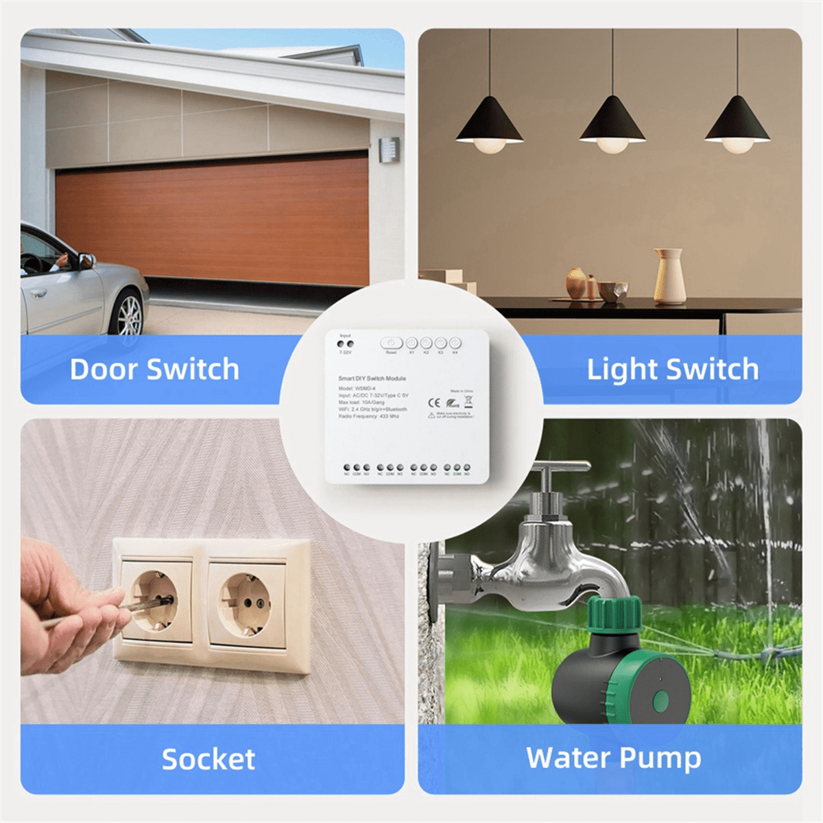 Tuya WiFi 4 Channels Switch Module,85250V RF 433 Remote Control Relay