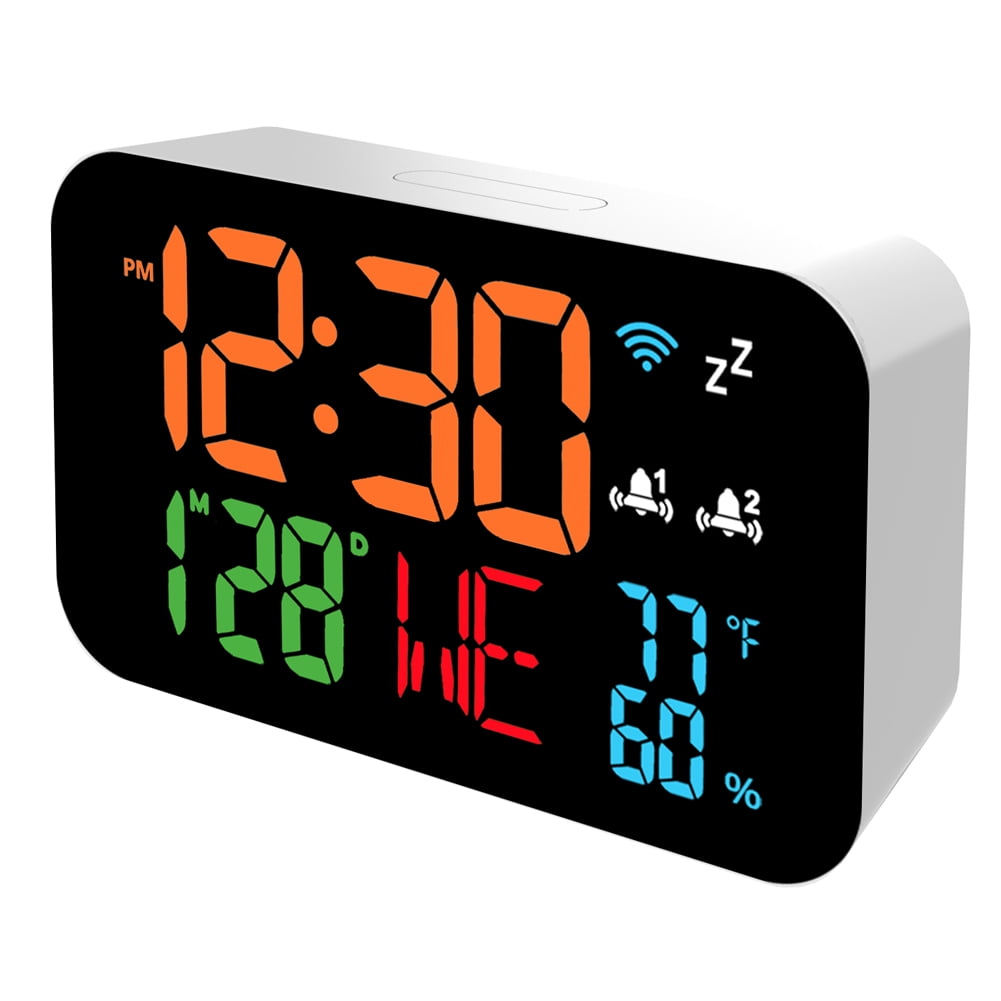 Tuya WiFi Desktop Clock Calendar Intelligent Thermometer Hygrometer with Digital LED Display Support WIFI Auto-Calibration/4-Level Adjustable Brightness/APP Remote View/High Temperature Warning for