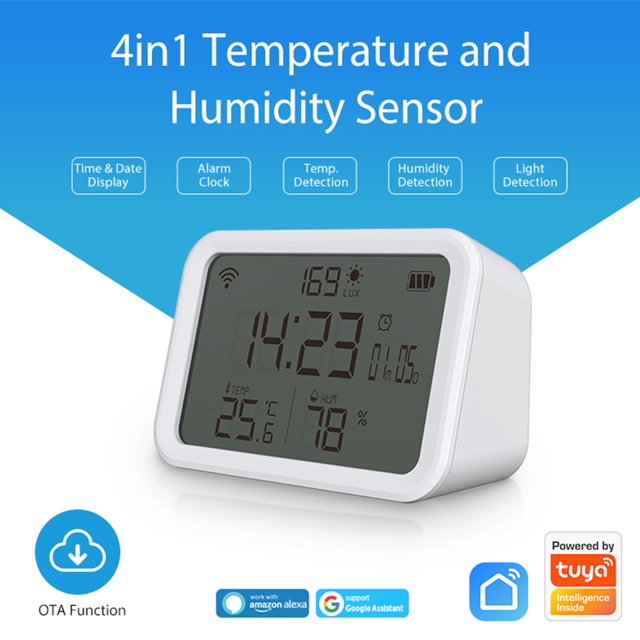 Tuya WiFi Illumination Clock Battery Powered 4 in 1 Smart Temperature