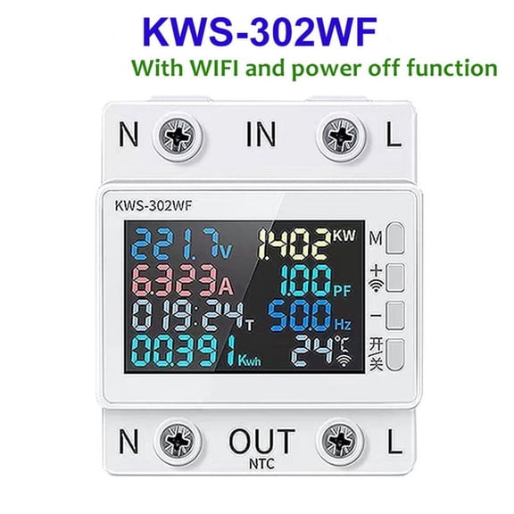 Tuya WiFi Power Meter Color Screen 2P Multifunction AC Energy Meter Mobilephone Remotely APP Control 170-300V/63A - A,1 * Energy Meter,White