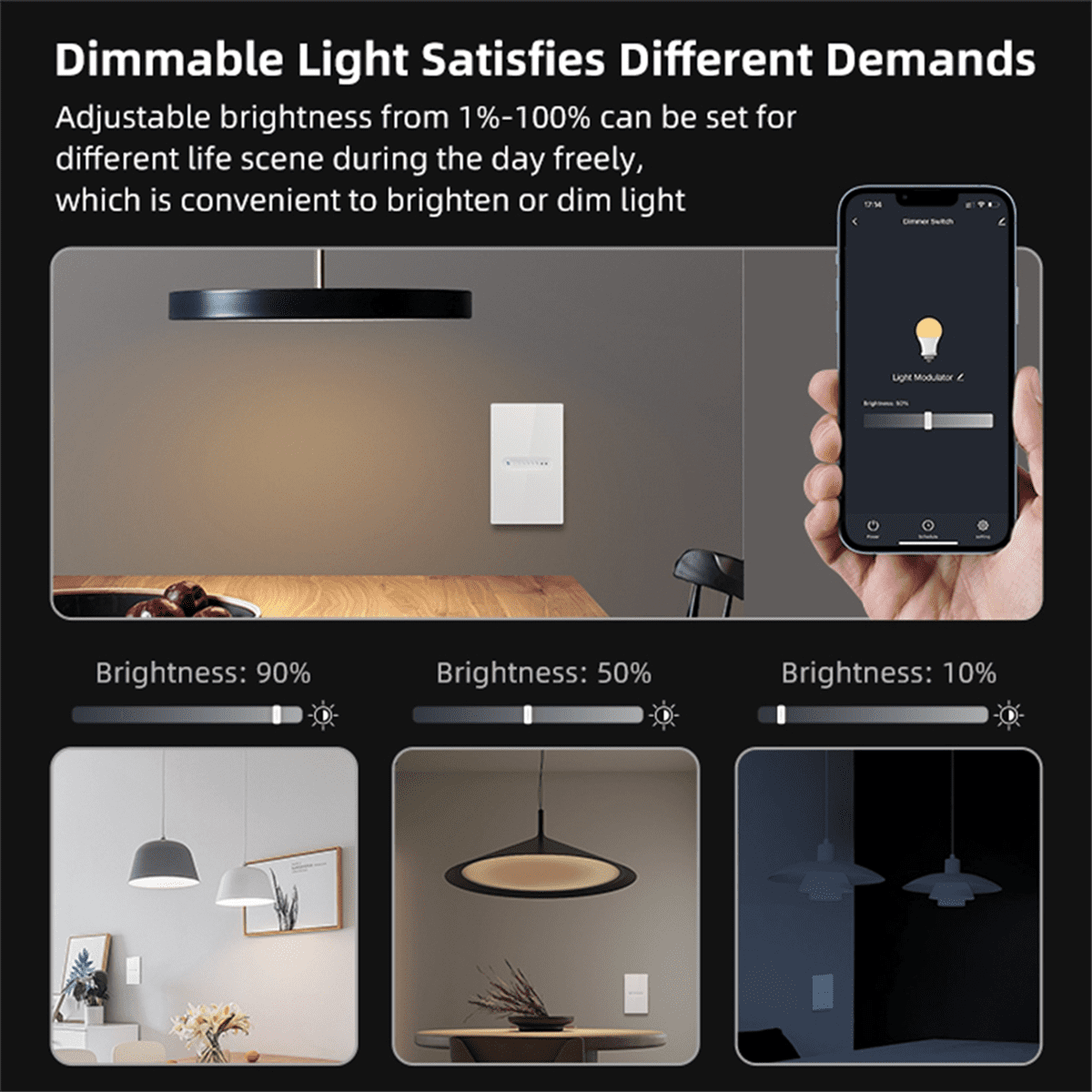 Tuya WiFi Smart Dimmer Switch 2 Gang Dimmer Light Switch Touch Panel