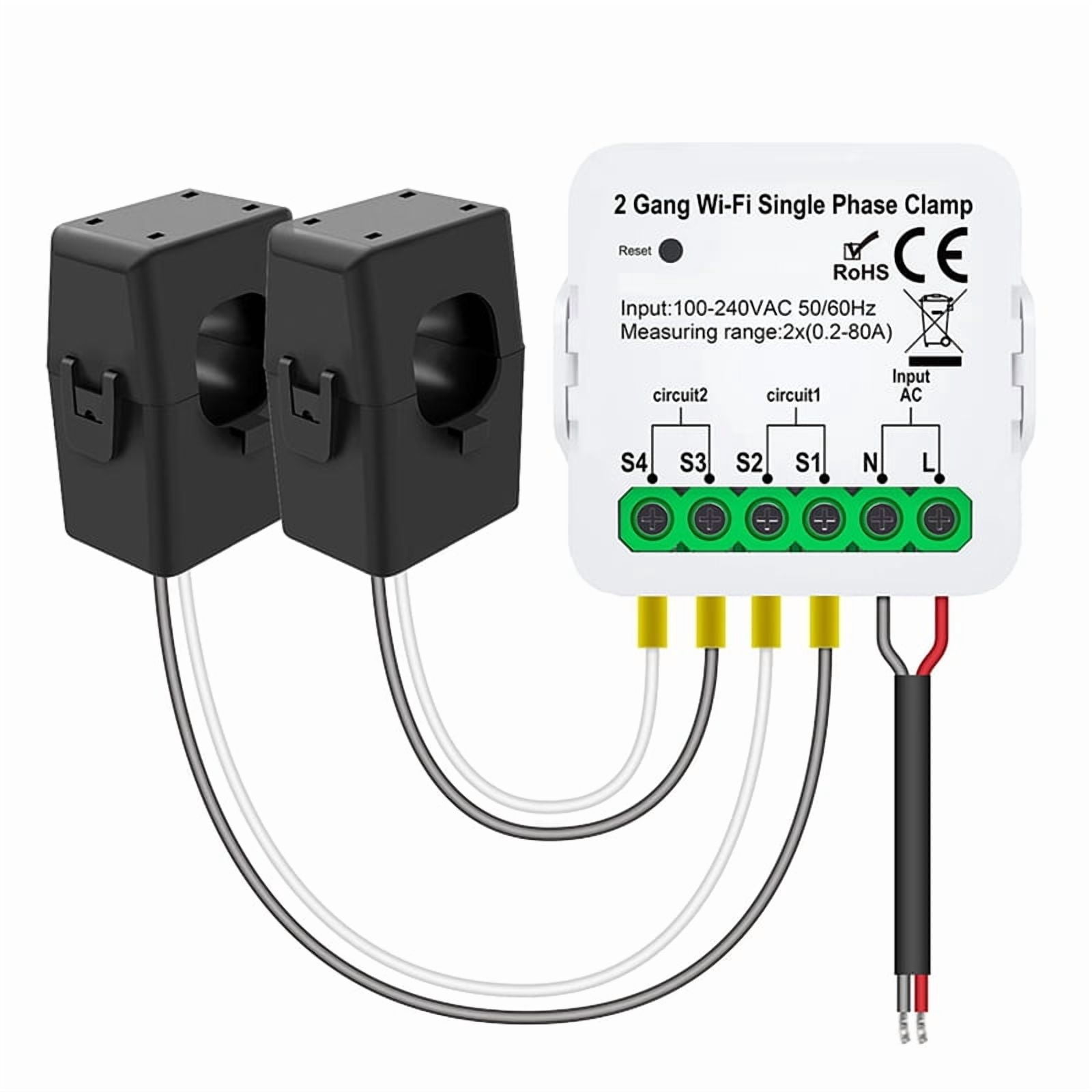 Tuya WiFi Smart Meter 2-Channel CT Clamp for Home Use, Real-Time Power ...
