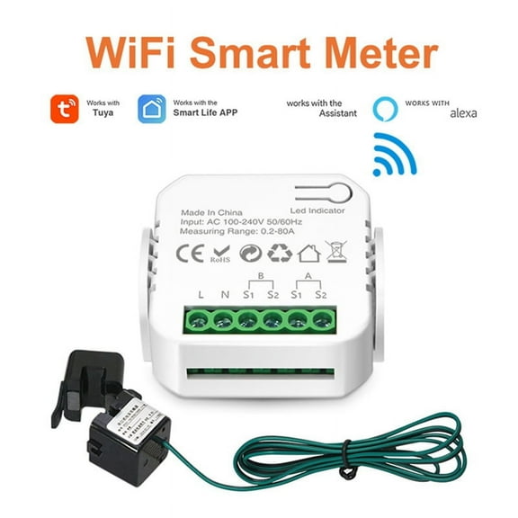 Tuya WiFi Smart Meter Digital Energy Meter 80A Current Transformer Solar PV Power Production Consumption Monitor 1CT