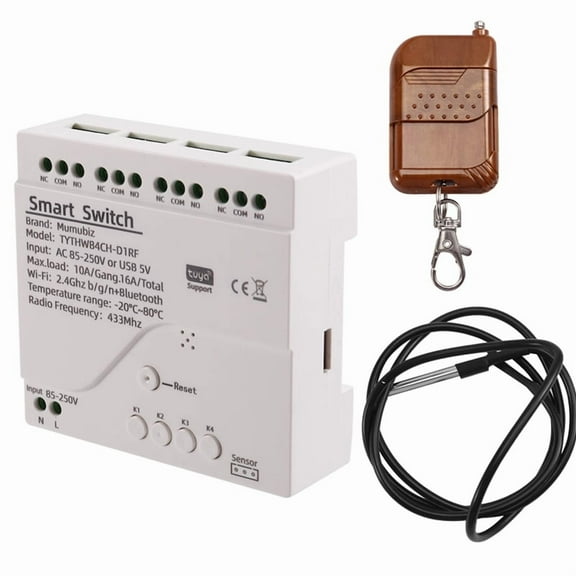 Tuya WiFi Smart Switch Temperature Sensor Monitor AC 85-250V Wireless Smart Switch with Remote Controller,1 * Smart Switch 1 * Remote Controller,White