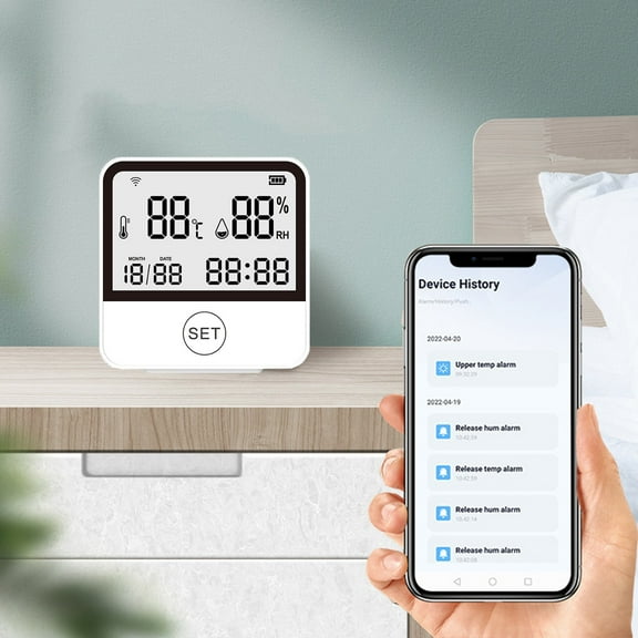 Tuya WiFi Temperature & Humidity Sensor | WSD06 Smart Detector with Phone App Remote Monitoring & Alarm | White ABS Design | 7x7x2.5cm