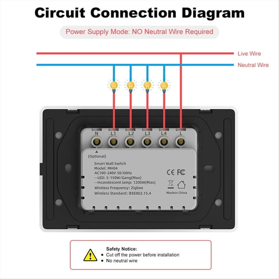 Tuya ZigBee Smart Switch Neutral Wire Optional Intelligent US Wall Button Light Switch AC100-240V for Alexa 1Gang