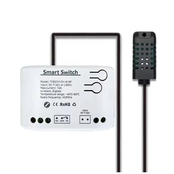 Tuya Zigbee 1 Gang Smart Switch with Temperature Humidity Sensor,Tuya Life APP,Passive Dry Contact Relay DC 7-32V