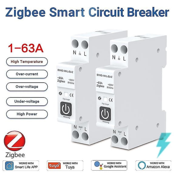 Tuya Zigbee Smart Circuit Breaker With Metering 1p 63a Din Rail For Smart Home Wireless Remote Control Switch By Smart Life App