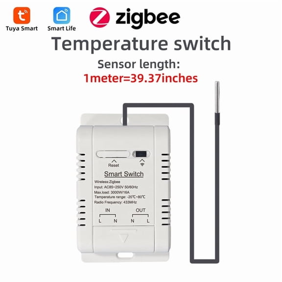 Tuya Zigbee Temperature Switch 16A Smart Wireless Thermostat with 1M Temperature Sensor Supports Voice Control