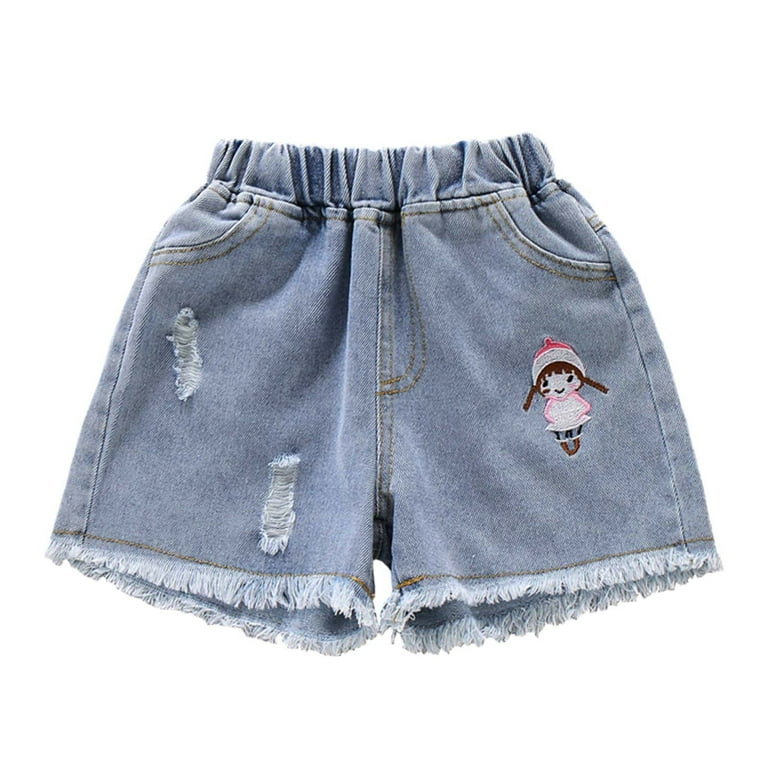 Meresysid Summer Kids Girls Denim Distress Ripped Elastic Waistband Short Jeans Blue 10 11 Years