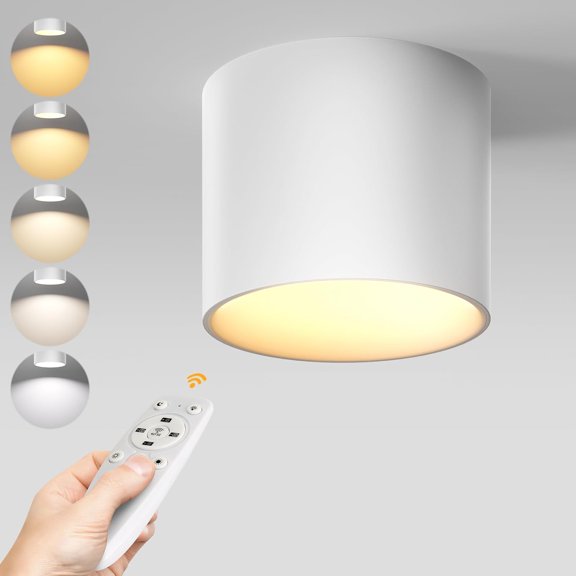 TuyuBEE Remote Control Ceiling Spotlight Fixtures Flush Mount Ceiling Light Fixture Dimmable LED Spot Lights Indoor, 4.72" Cylinder Downlight for Hallway Kitchen Entryway Foyer, 20W White 1 Pack