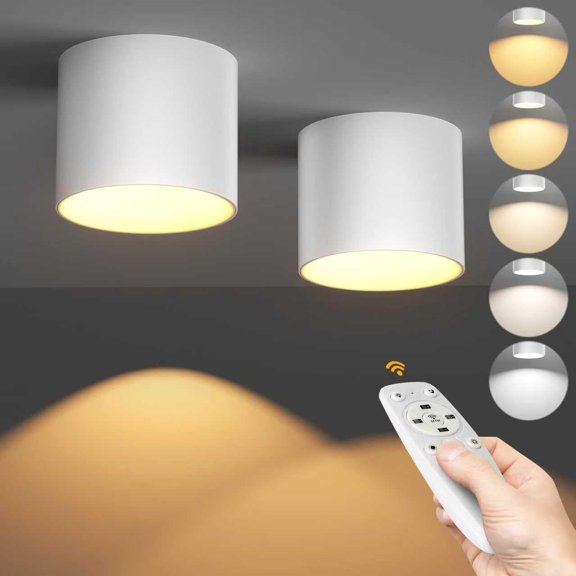 TuyuBEE Remote Control Ceiling Spotlight Fixtures Flush Mount Ceiling Light Fixture Dimmable LED Spot Lights Indoor, 4.72" Cylinder Downlight for Hallway Kitchen Entryway Foyer, 20W White 2 Pack