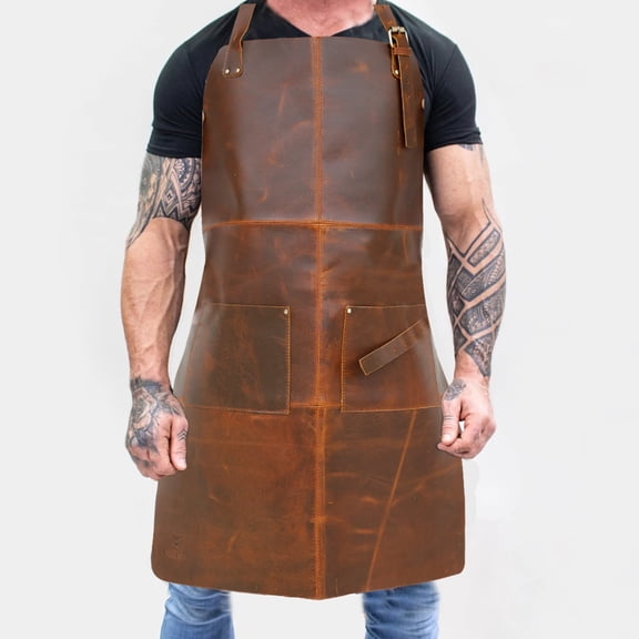 Tuzech Durable Leather Apron Utility Tool With Pocket For Chef||Butcher||Metalworker||Carpenter||Blacksmith||Heavy Duty Apron (Brown (Double Pocket), 30" Inches)