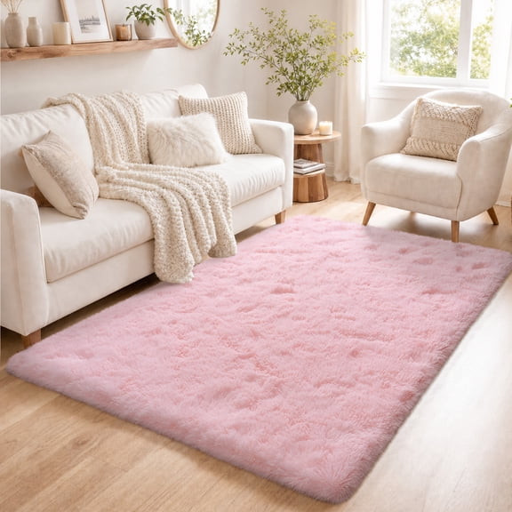 Tuzlier Area Rugs, 2ft x 3ft Soft Fluffy Area Rug for Living Room Bedroom Decor Carpet, Pink, Girls Bedroom Rug