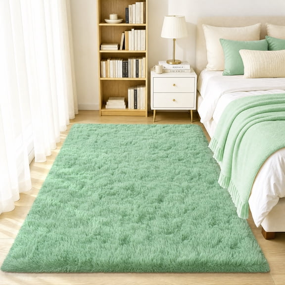 Tuzlier Shag Area Rug, 3ft x 5ft Soft Fluffy Area Rugs for Living Room Bedroom Decor Carpet, Mint Green