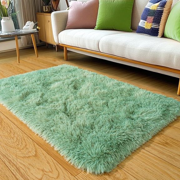 Tuzlier 4x6ft Mint Green Shag Area Rug, July 4 Summer Decor, Washable Non-Slip Polyester Nursery Carpet