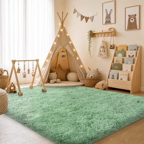 Tuzlier Shag Area Rug, 4ft x 6ft Soft Fluffy Area Rugs for Living Room Bedroom Decor Carpet, Mint Green