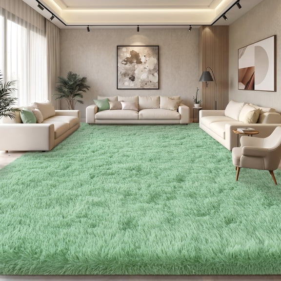 Tuzlier Shag Area Rug, 9ft x 12ft Soft Fluffy Area Rugs for Living Room Bedroom Decor Carpet, Mint Green