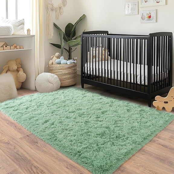 Tuzlier July 4 Summer Decor Mint Green 5x7ft Washable Fluffy Area Rug for Nursery Bedroom