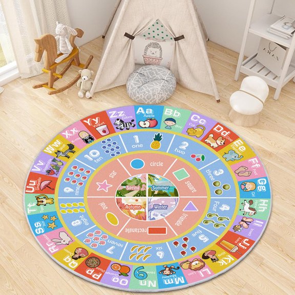 Tuzlier Kids Educational Area Rugs, Letter Shape Season Round Rug, ABC Alphabet Non-Slip Machine Washable for Kids Playroom, 47 Inch