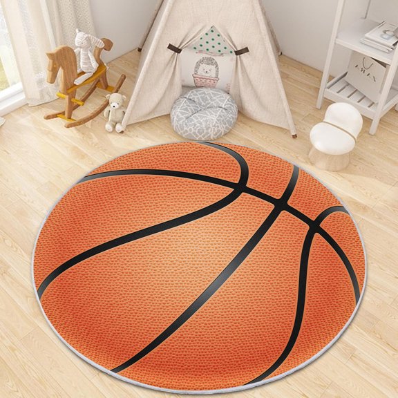 Tuzlier Round Basketball Rug, Sport Themed Area Rugs, Soft Non-Slip Machine Washable Basketball Themed Room Decor for Kids Bedroom Playroom, 47 Inch